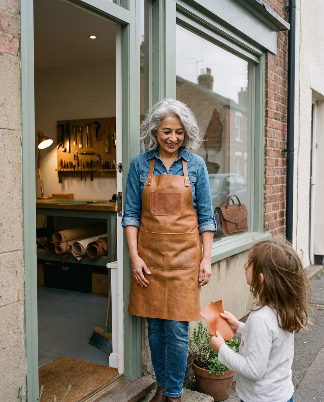 Rose outside her workshop